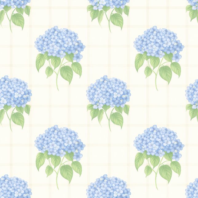 Wrapping Paper | Blue Hydrangea | Luxe Ivory Plaid Presentpapper (Blue Hydrangea Luxe Ivory Plaid Wrapping Paper — elegant floral gift wrap by Waikanae Paper Artist N)