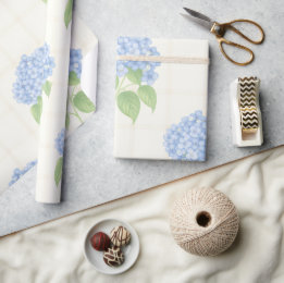 Wrapping Paper | Blue Hydrangea | Luxe Ivory Plaid Presentpapper