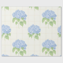 Wrapping Paper | Blue Hydrangea | Luxe Ivory Plaid Presentpapper