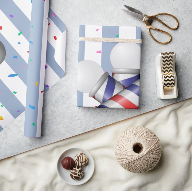 Wrapping Paper Blue & White Stripe Barber Pole Presentpapper (Hantverk)