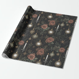 Wrapping Paper – Crimson Roses, Gold Ornaments Presentpapper