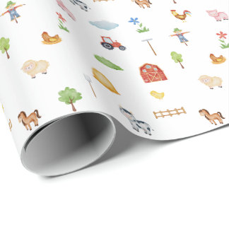 Wrapping Paper - Farm Life Animals & Elements. Presentpapper