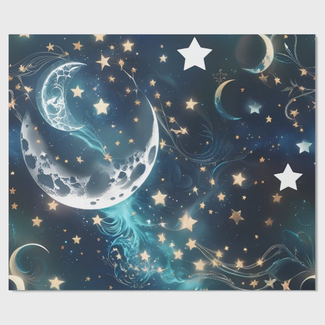 Wrapping Paper – Icy Blue Moon Phases Presentpapper (Platt)