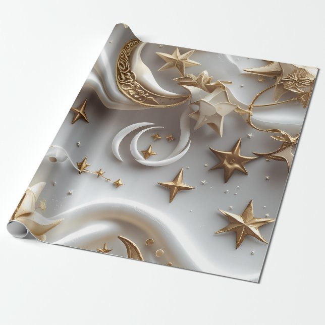 Wrapping Paper – Luxury Alabaster White Celestial  Presentpapper (Utrullad)