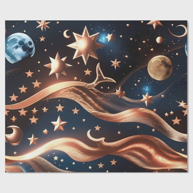 Wrapping Paper – Luxury Bronze Celestial Moon Prem Presentpapper (Platt)