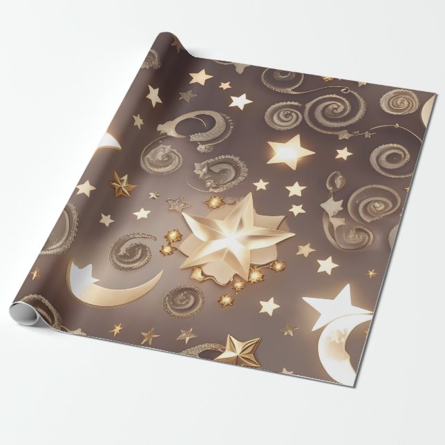 Wrapping Paper – Luxury Champagne Gold Celestial M Presentpapper (Utrullad)