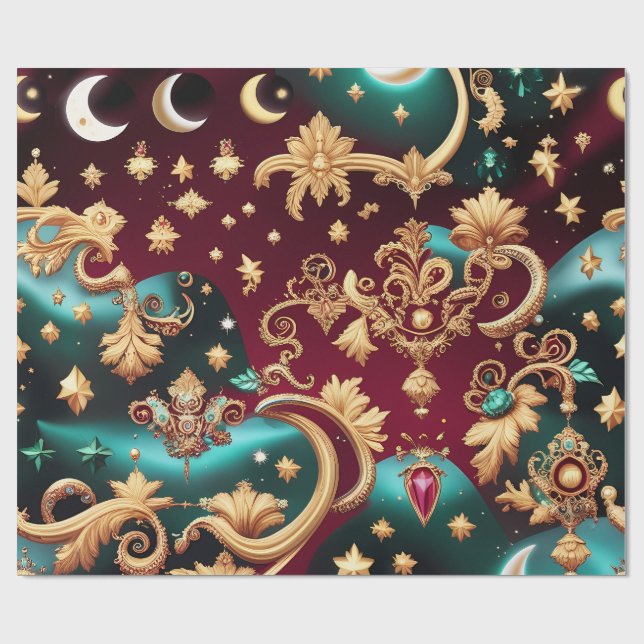 Wrapping Paper – Luxury Crimson Red Celestial Moon Presentpapper (Platt)