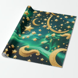 Wrapping Paper – Luxury Emerald Celestial Moon  Presentpapper