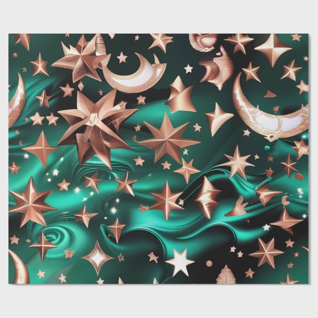Wrapping Paper – Luxury Malachite Green Celestial  Presentpapper (Platt)
