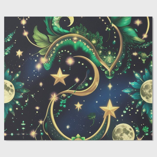 Wrapping Paper – Luxury Obsidian Black Celestial  Presentpapper (Platt)