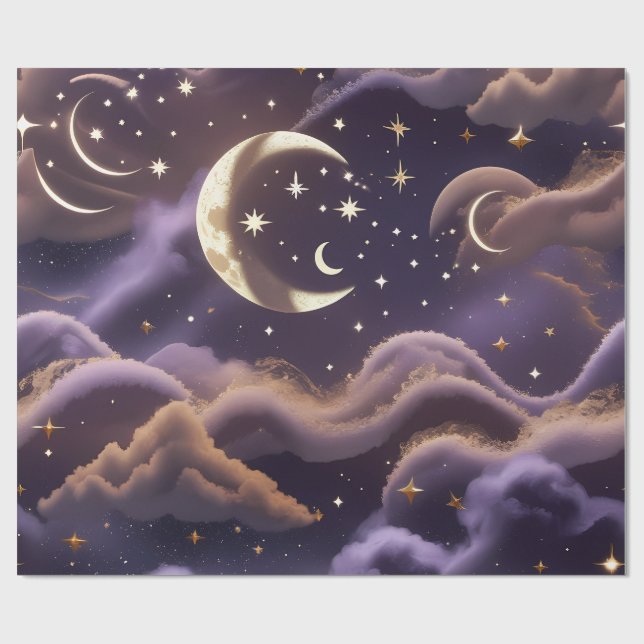 Wrapping Paper – Luxury Smoky Celestial Moon Presentpapper (Platt)