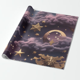 Wrapping Paper - Luxury Smoky Plum Celestial Moon Presentpapper