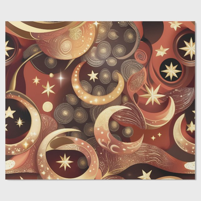 Wrapping Paper – Luxury Terracotta Celestial Moon  Presentpapper (Platt)