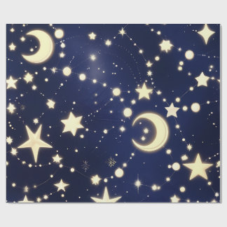 Wrapping Paper – Luxury Velvet Navy Celestial Moon Presentpapper