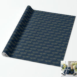 Wrapping Paper Name Age Navy & Gold 80th Birthday Presentpapper