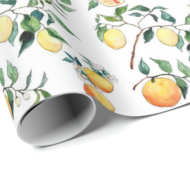 Wrapping Paper - Oranges and Lemons Presentpapper (Rullad Hörn)