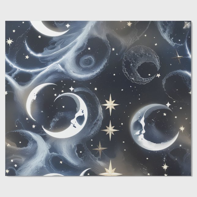 Wrapping Paper - Platinum Silver Celestial Moon Presentpapper (Platt)