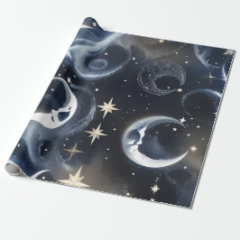 Wrapping Paper - Platinum Silver Celestial Moon Presentpapper