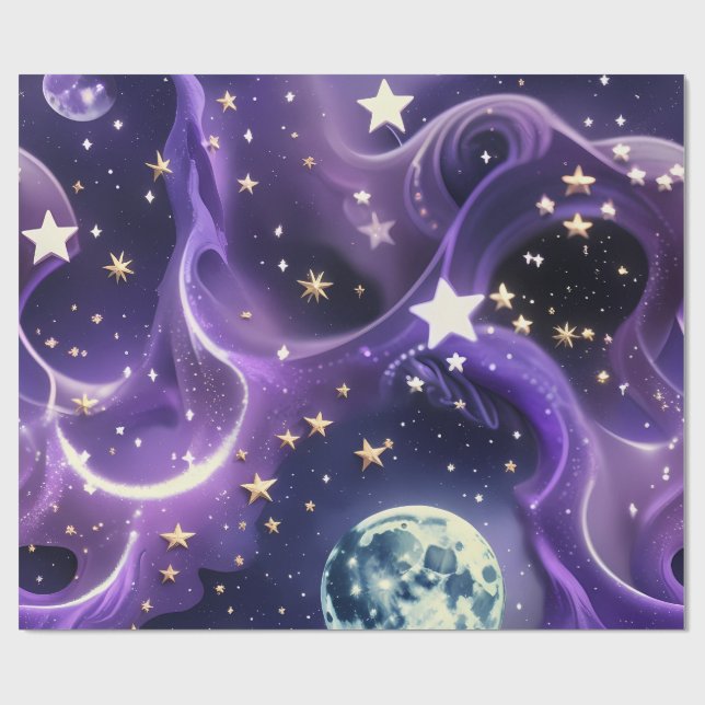 Wrapping Paper – Purple Celestial Moon Phases Presentpapper (Platt)