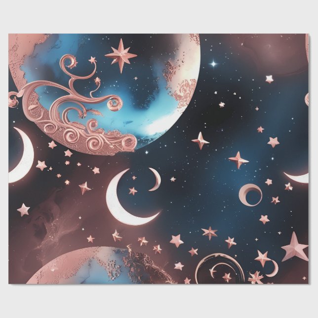 Wrapping Paper – Rose Gold Celestial Moon Presentpapper (Platt)