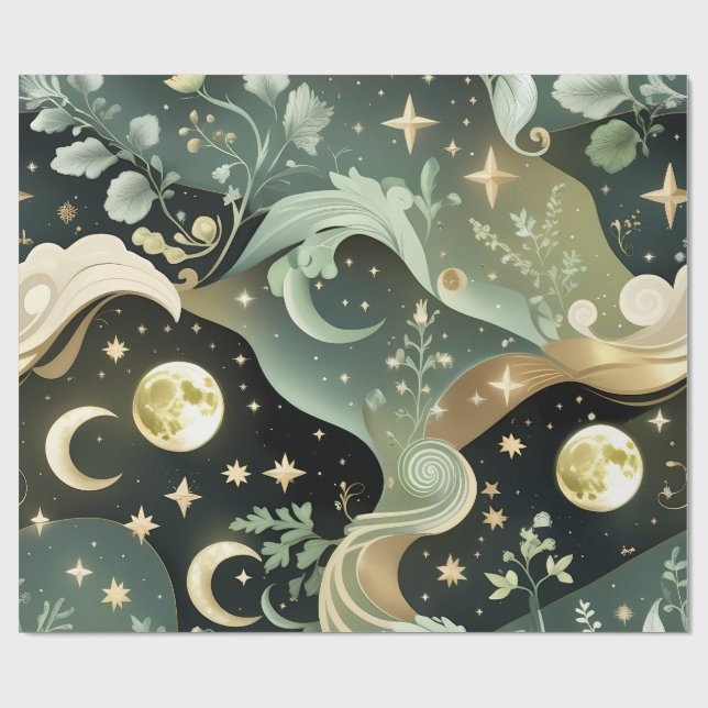 Wrapping Paper - Sage Green Celestial Moon Presentpapper (Platt)