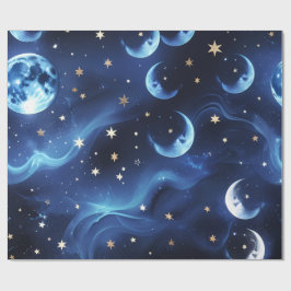 Wrapping Paper Sapphire Blue Celestial Moon Presentpapper