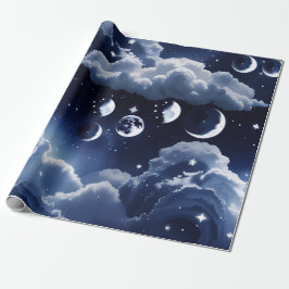 Wrapping Paper - Silver Celestial Moon Design Presentpapper