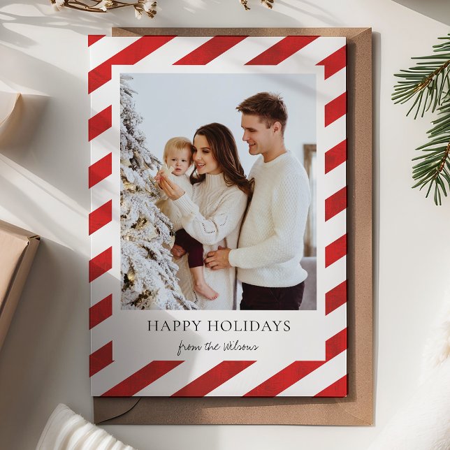 Wrapping Paper Stripes One Photo Christmas Julkort (Skapare uppladdad)