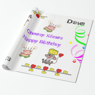 Wrapping Papper Cheesy Mousey Heart Grattis på föd Presentpapper