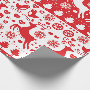 Wrapping Papper RED SCANDINAVIAN CHRISTMAS MÖNSTER Presentpapper