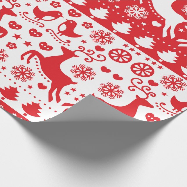Wrapping Papper RED SCANDINAVIAN CHRISTMAS MÖNSTER Presentpapper (Hörn)