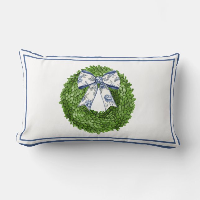 Wreath with Blue Toile Bow Lumbarkudde (Framsida)