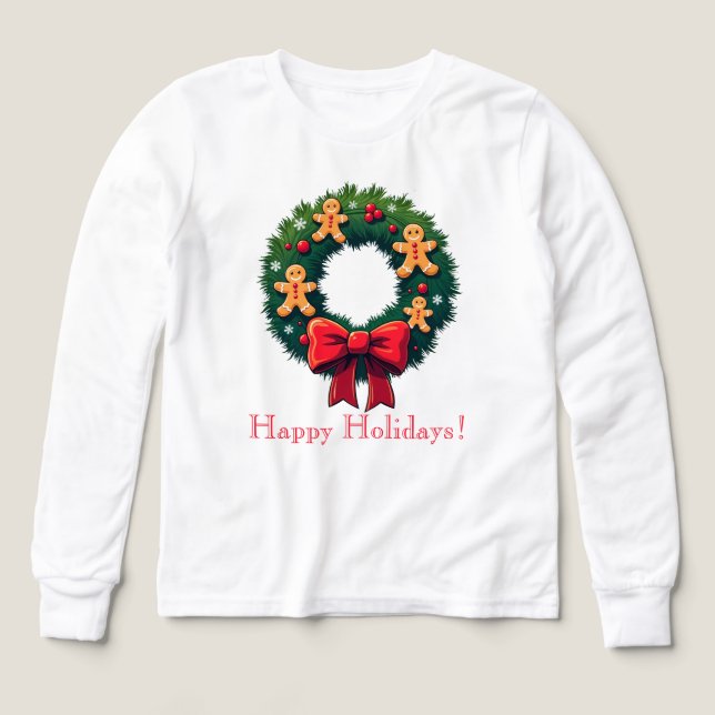 Wreath with Gingerbread Men T Shirt (Design framsida)
