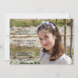 Wreathed Initialer - Mörk First Heliga Communion Inbjudningar