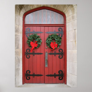 Wreaths on Red Door Print Poster