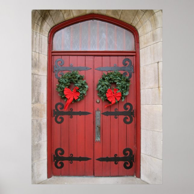 Wreaths on Red Door Print Poster (Framsidan)