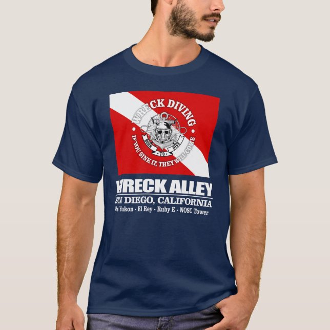 Wreck Alley (San Diego) (vrak Diving) T Shirt (Framsida)