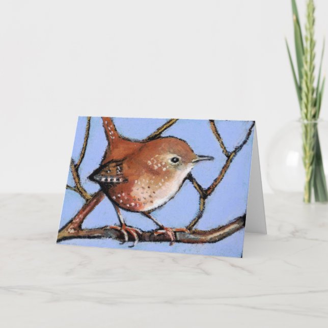 WREN, BIRD, i Oljekpastel Kort (Framsida)