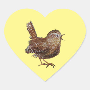 Wren Bird (Troglodytes Troglodytes) Hjärtformat Klistermärke