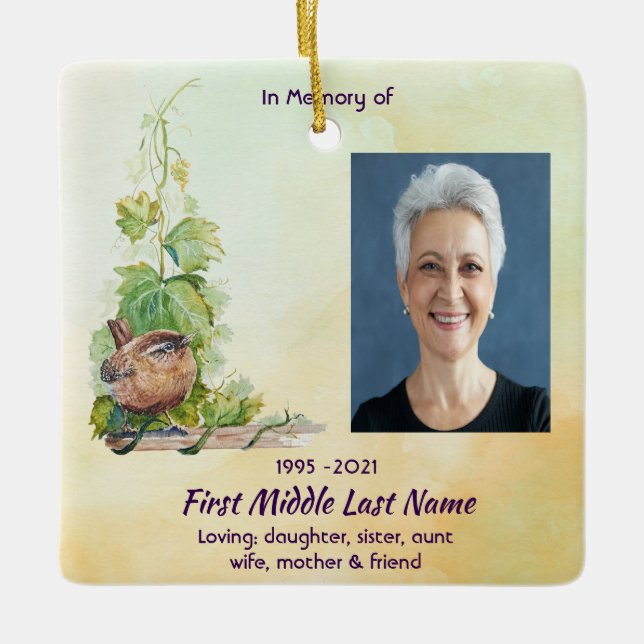  Wren Bird Vineyard Memorial Keepsake Julgransprydnad Keramik (Framsida)