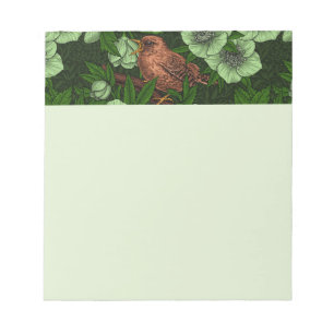 Wren och hellebore, ljust grönt anteckningsblock