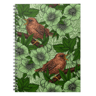 Wren och hellebore, ljust grönt anteckningsbok