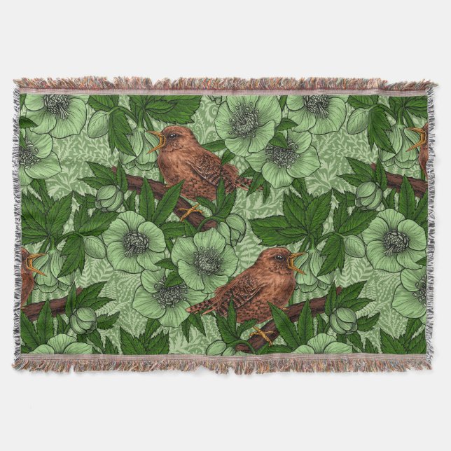 Wren och hellebore, ljust grönt filt (Framsidan)