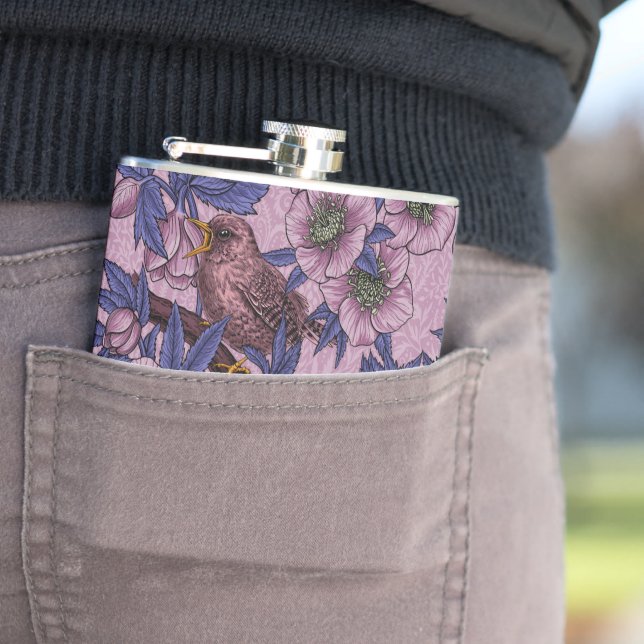 Wren och hellør, rosa och violett fickplunta (In Situ)