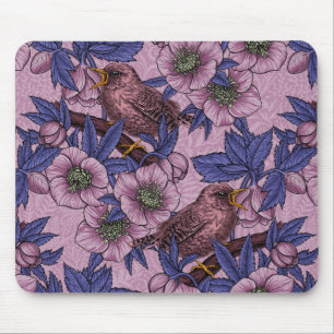 Wren och hellør, rosa och violett musmatta