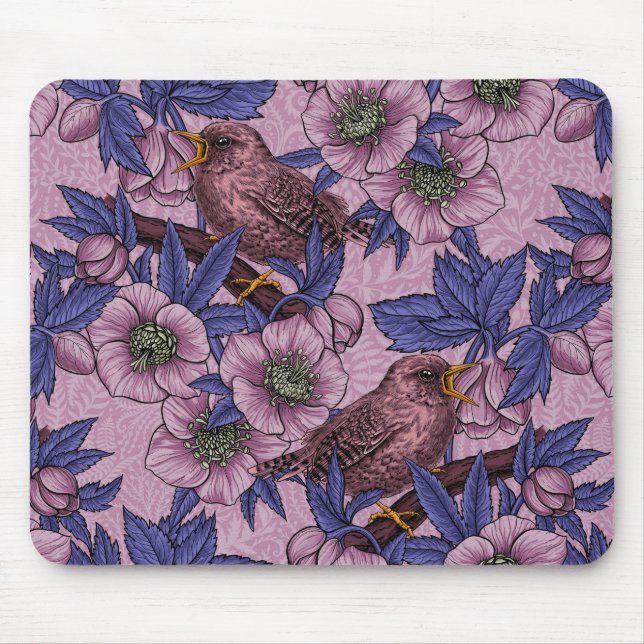 Wren och hellør, rosa och violett musmatta (Framsidan)