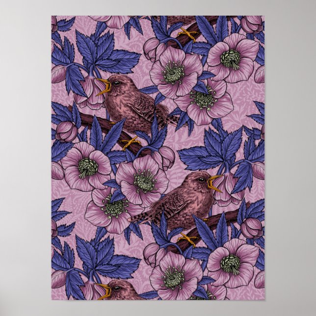 Wren och hellør, rosa och violett poster (Framsidan)