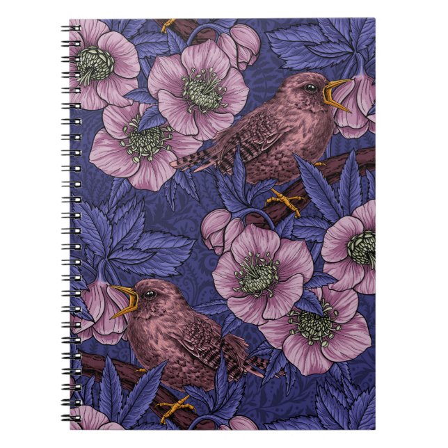 Wren och hellør, violett och rosa anteckningsbok (Framsidan)