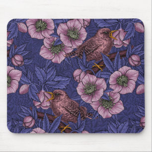 Wren och hellør, violett och rosa musmatta