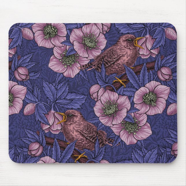 Wren och hellør, violett och rosa musmatta (Framsidan)